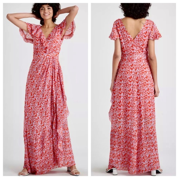 $795 TANYA TAYLOR NWT Designer Silk Boho Red Purple Floral Maxi Dress — Size 6 - Picture 6 of 16